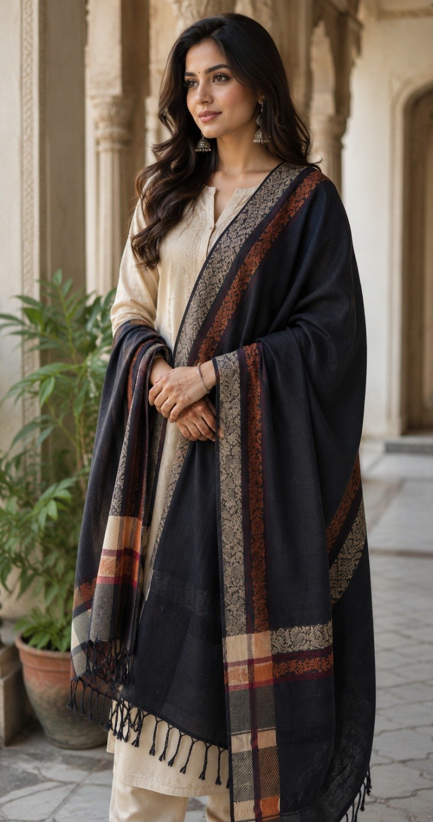 Acrylic shawl, Midnight Plaid design