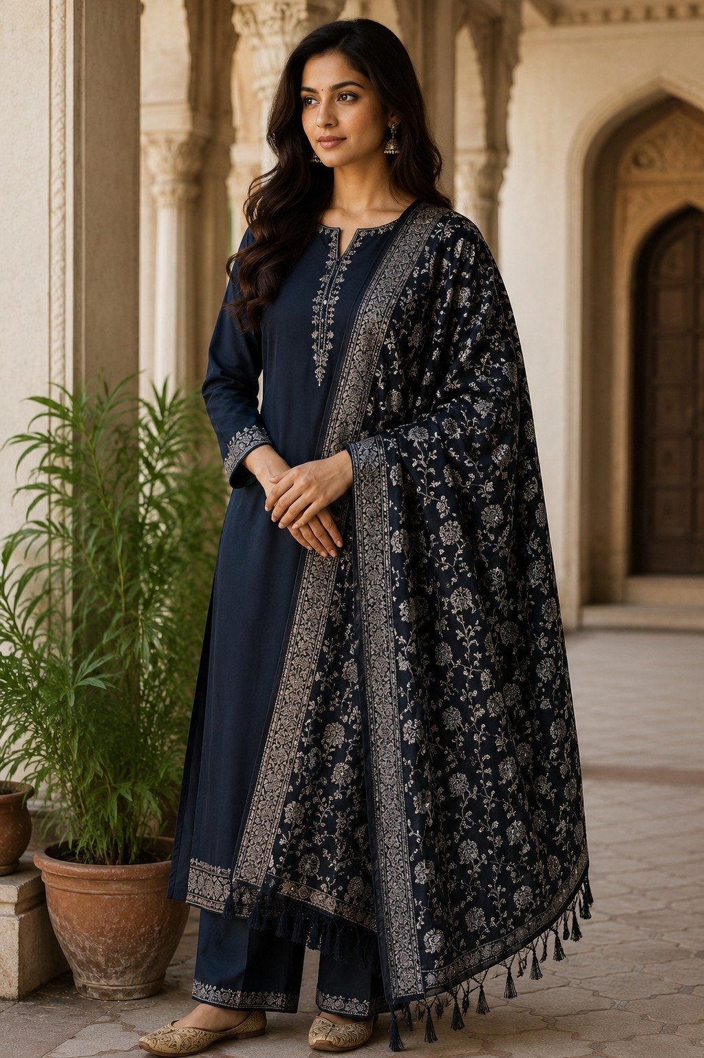 Viscose shawl, Indigo Frost design