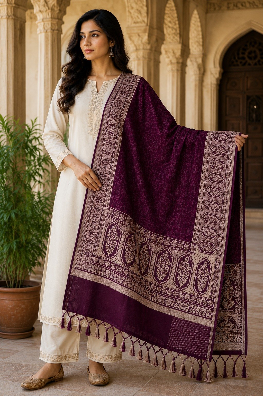 Viscose shawl, Plum Reverie design